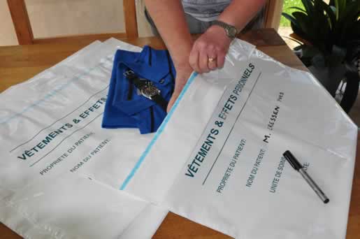 Sacs pour vêtements du patient